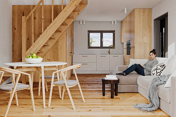 Dom 68 m² mieszkalny, modułowy, całoroczny LUBASZ V11_A1_Mix2