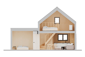 Dom 68 m² mieszkalny, modułowy, całoroczny LUBASZ V11_A1_Mix2