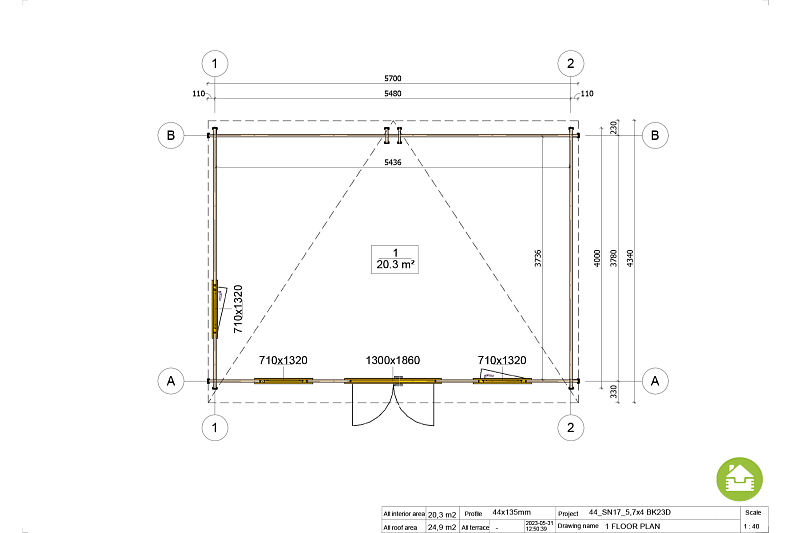 Domek ogrodowy SPALA SN17, 34mm, 44mm, 12-24 m2, moderne, plan Domek ogrodowy SPALA SN17, 34mm, 44mm, 12-24 m2, moderne, plan