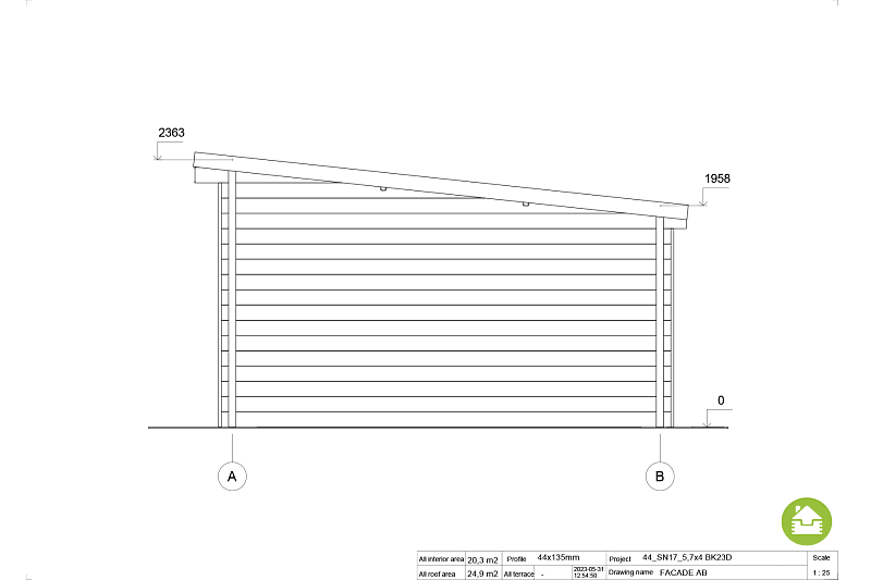 Domek ogrodowy SPALA SN17, 34mm, 44mm, 12-24 m2, moderne, fasada1 Domek ogrodowy SPALA SN17, 34mm, 44mm, 12-24 m2, moderne, fasada1